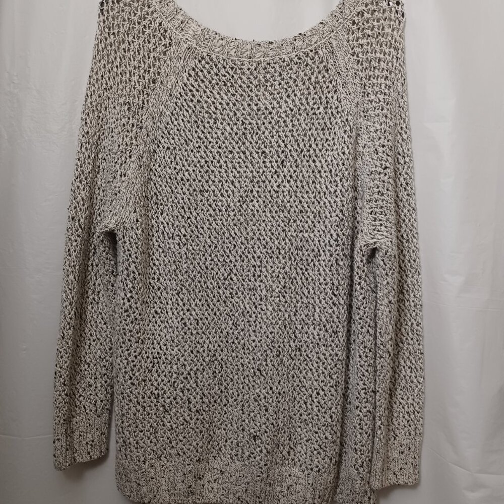 ANTHROPOLGIE WILLOW & CLAY OPEN KNIT METALLIC GRAY LONG SLEEVE SWEATER